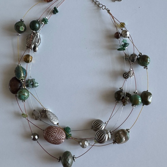 Necklace, Dainty, 5 Strand, Silver and Green, 16” o 19”…NWOT - Picture 3 of 4